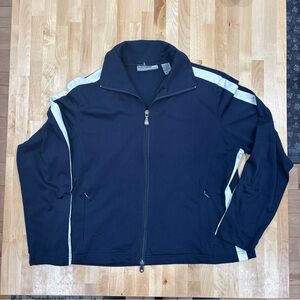 Blue & White Track Jacket Coat Oleg Cassini Sport Womens PL Athletic Poly JKT49
